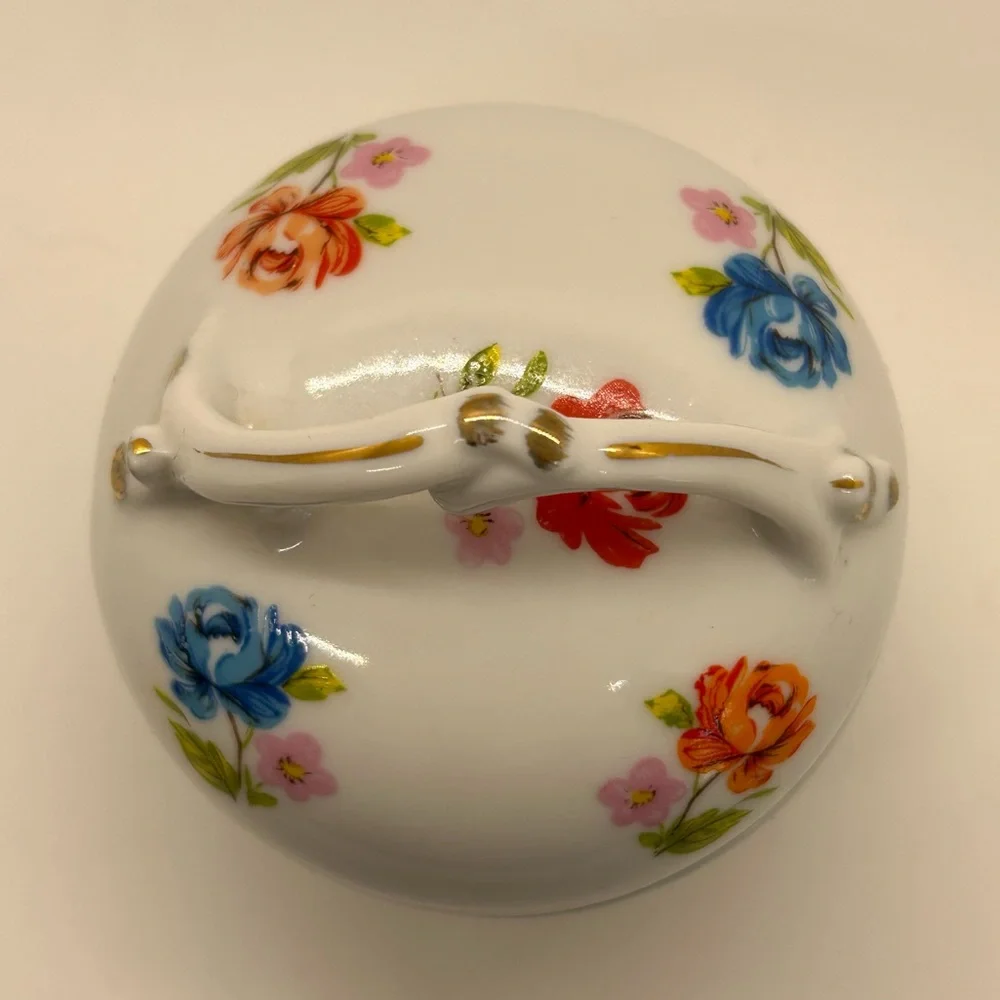 VTG ENESCO Hand Painted Flowers Trinket Box JAPAN